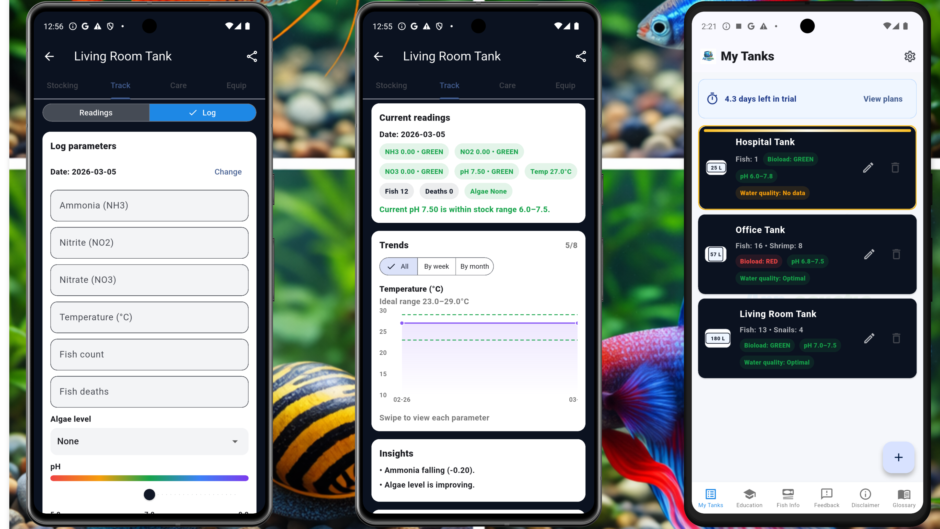 Water parameter logging in App-aquatic