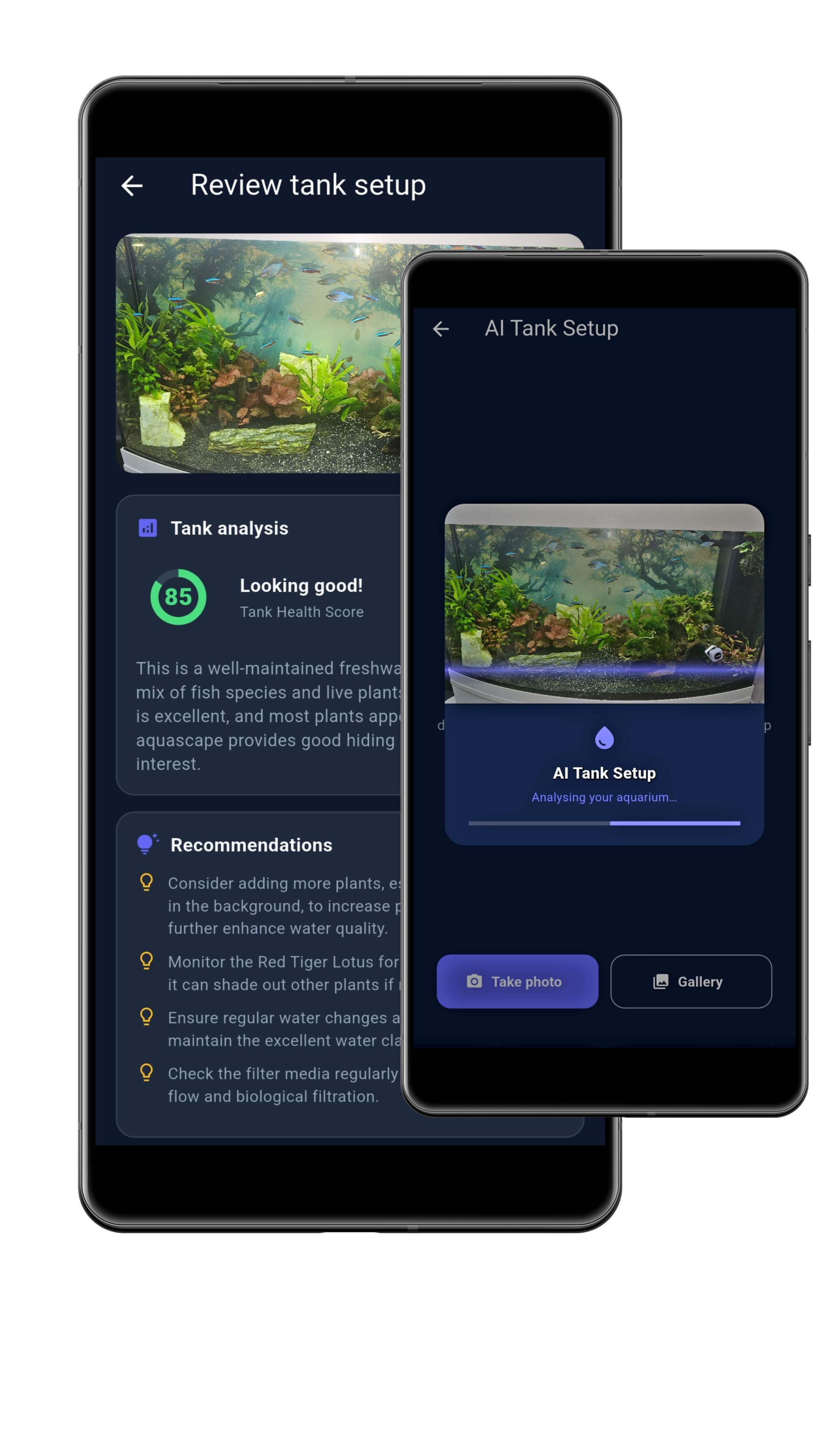 AI and manual tank setup in App-aquatic