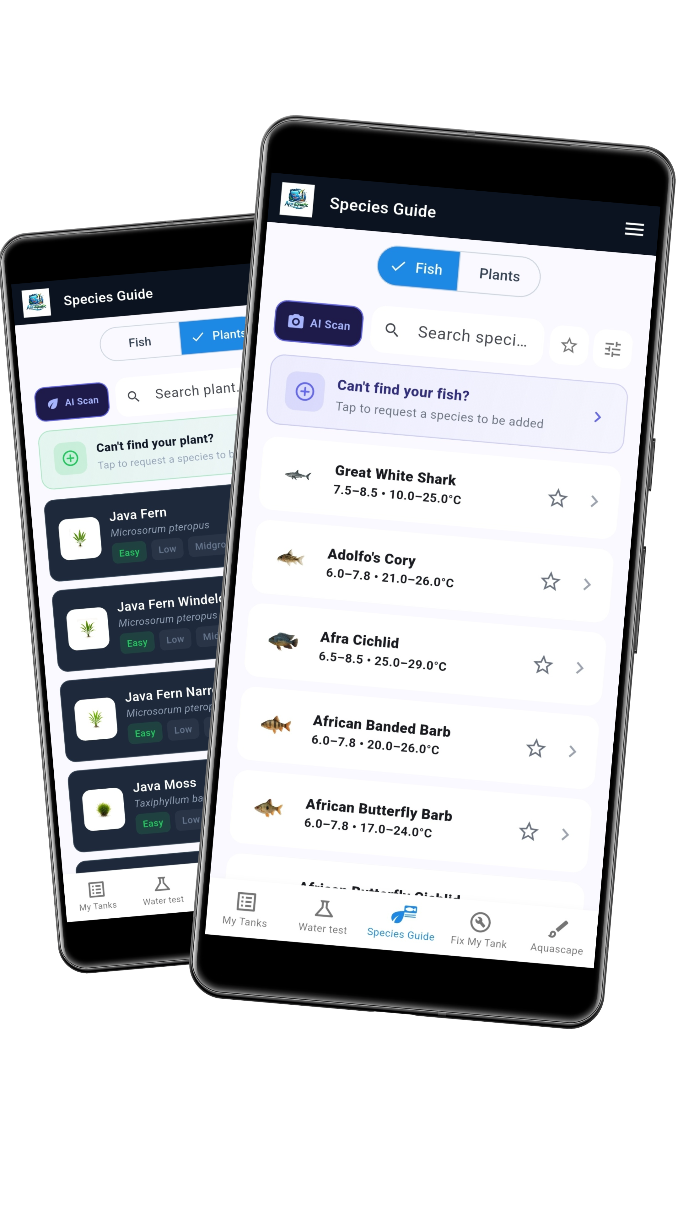 Fish and plant library in App-aquatic