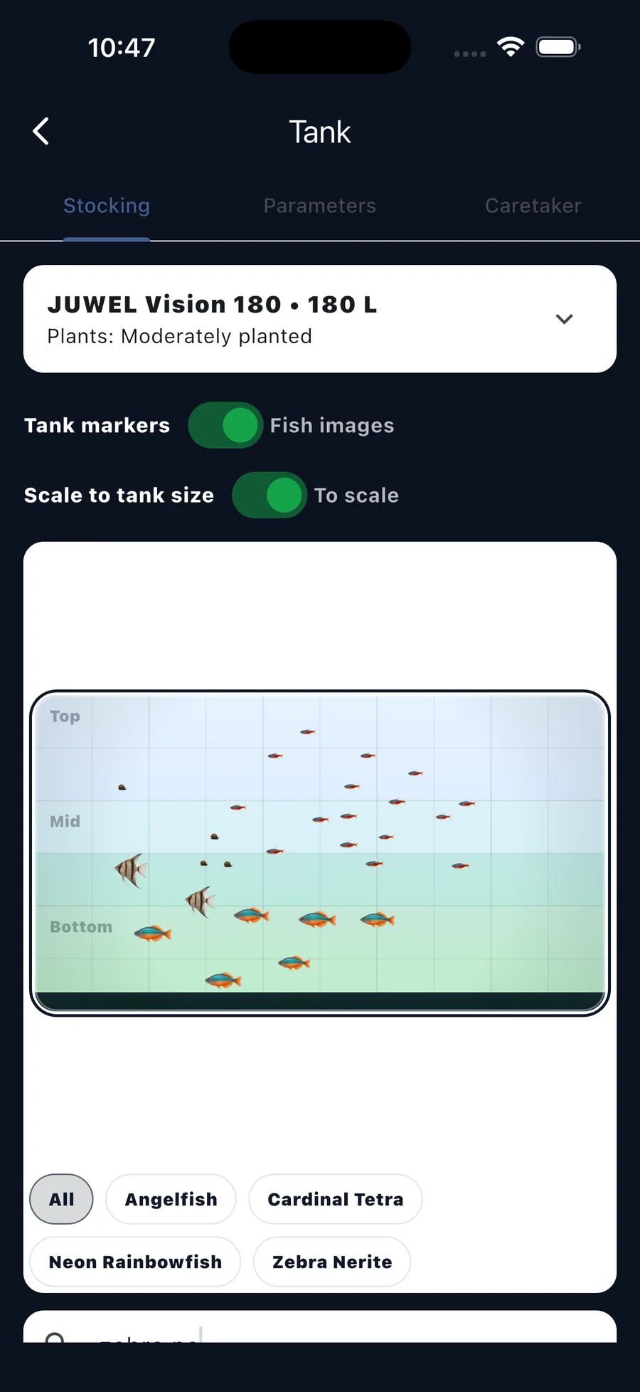 App-aquatic tank visualization