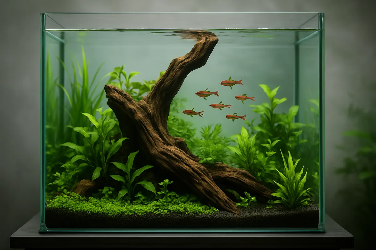 A beautifully aquascaped 60 litre planted freshwater aquarium