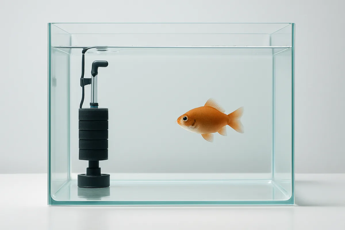 A bare-bottom aquarium quarantine tank set up for treating fish