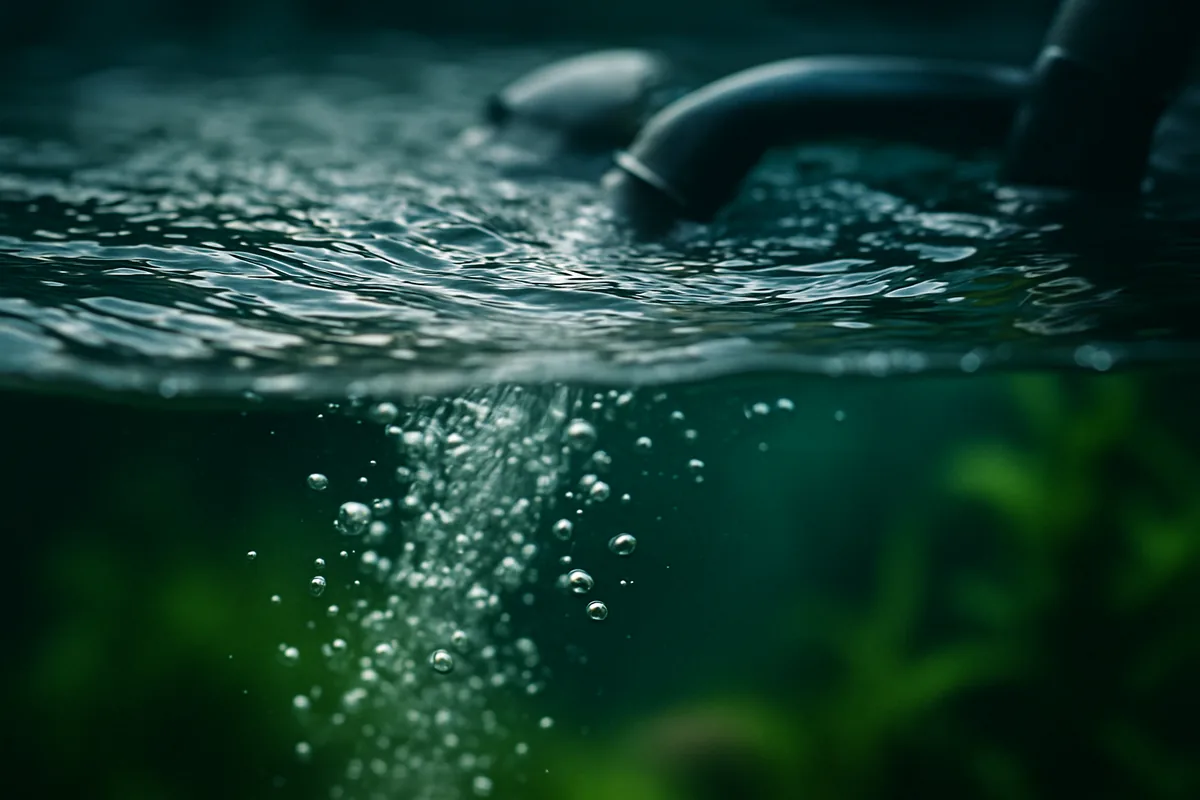 Rippling, agitated water surface from a filter outlet in an aquarium